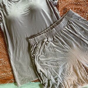 Neutral Taupe Lounge Set — Soft Relaxed Tee + Elastic Waist Shorts